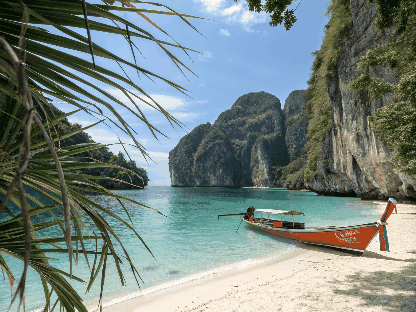 Crystal clear water and limestone cliffs in Southern Thailand